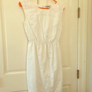 White fit and flare dress with eyelet detail